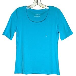 Talbots Pima Cotton Crew Neck Tee Aqua Blue Small Petite Short Sleeve Shirt